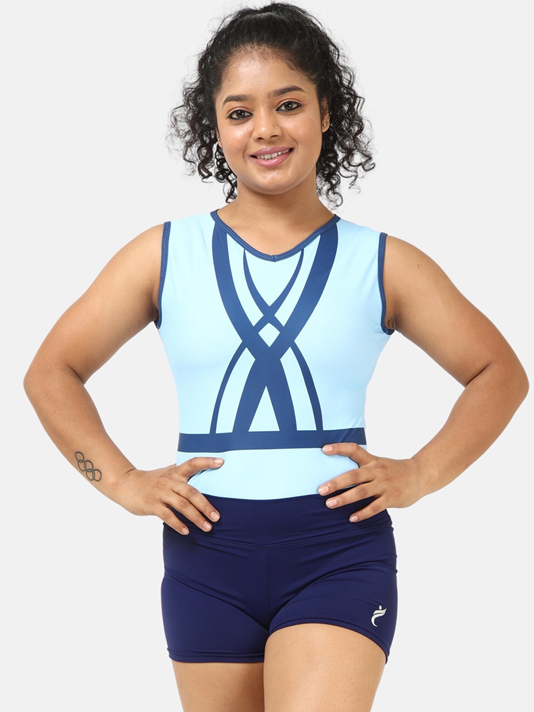 

IKAANYA Girls Printed Leotard With Shorts, Blue
