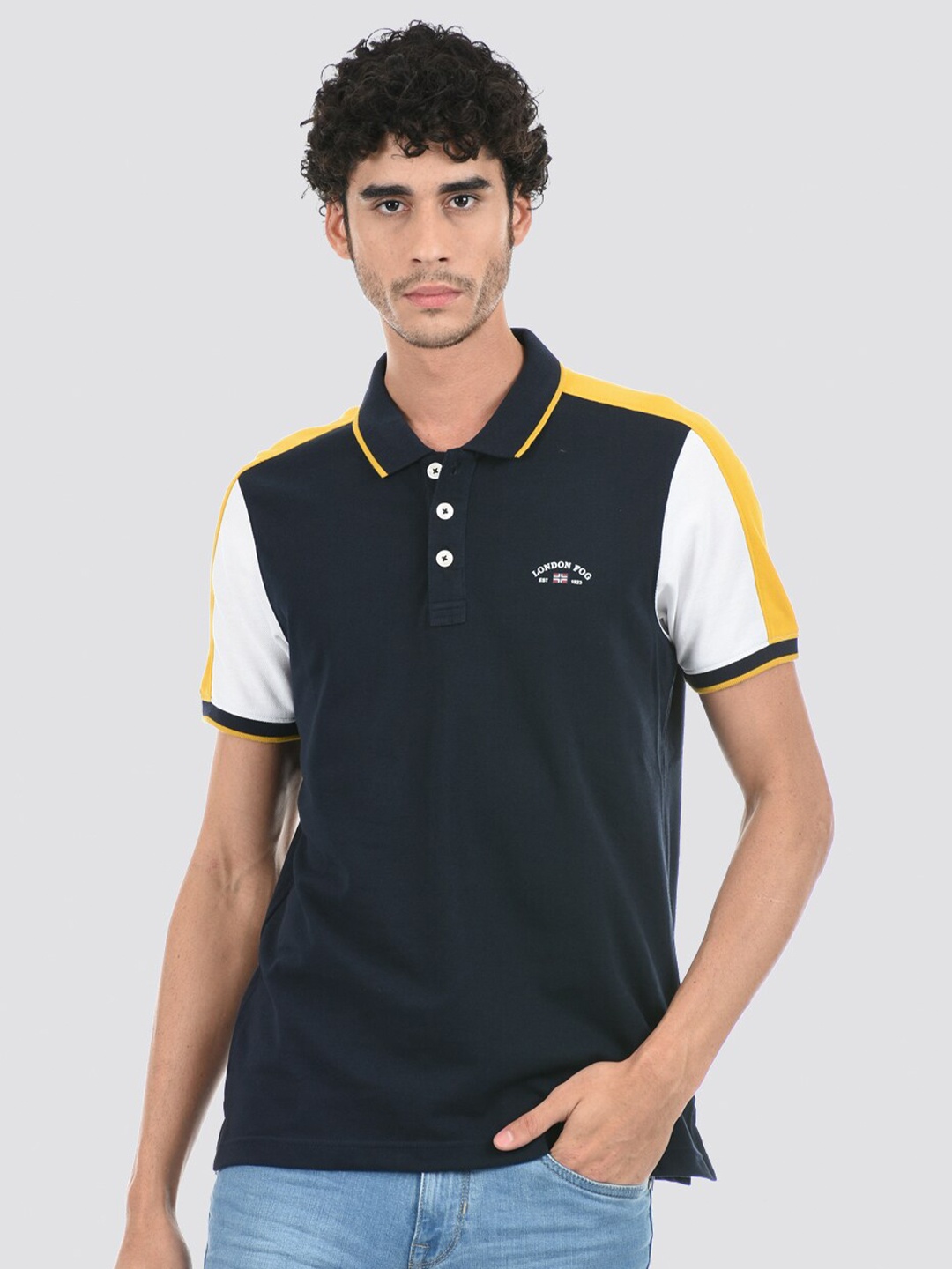 

LONDON FOG Colourblocked Polo Collar T-shirt, Navy blue