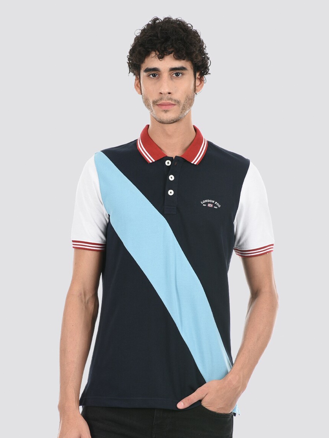 

LONDON FOG Colourblocked Polo Collar T-shirt, Navy blue