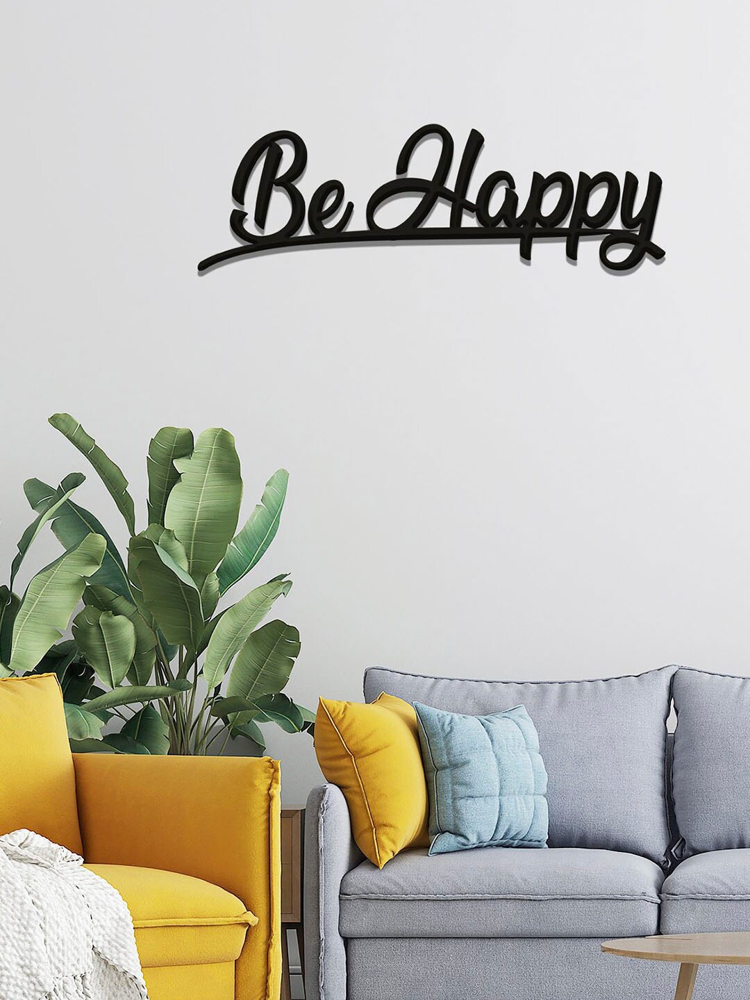 

ArtVibes Black Be Happy Designer Wooden Wall Hanging