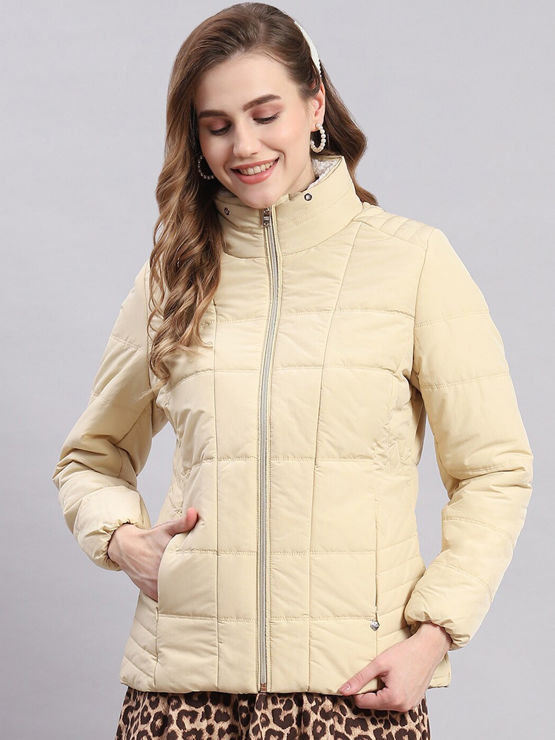 

Monte Carlo Mock Collar Lightweight Quilted Jacket, Beige