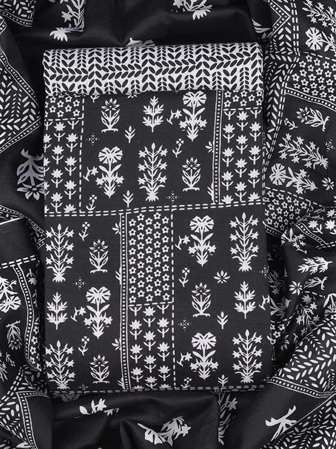 

Sun Fashion And Lifestyle Floral Printed Unstitched Dress Material, Black