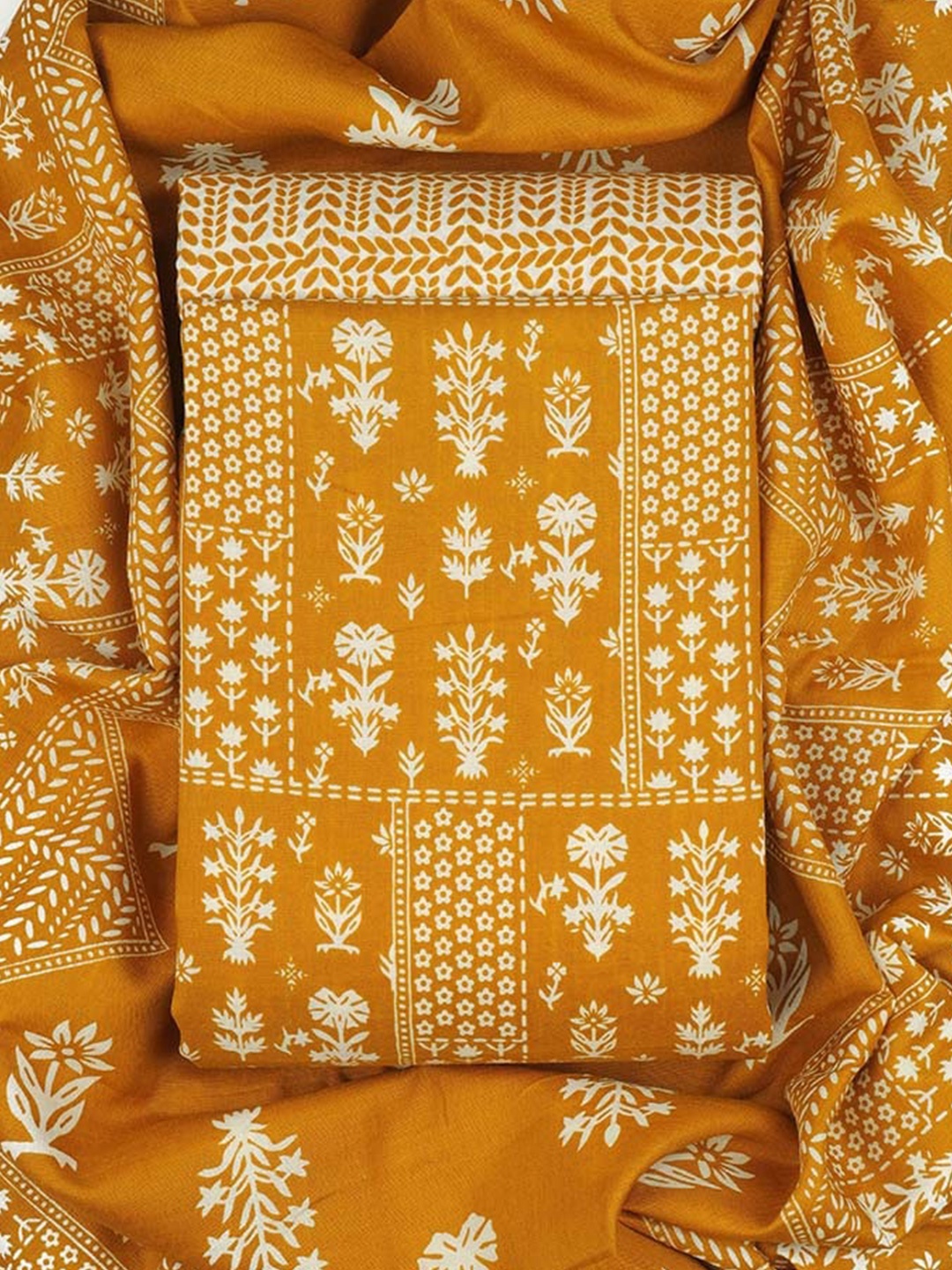 

Sun Fashion And Lifestyle Floral Printed Unstitched Dress Material, Mustard