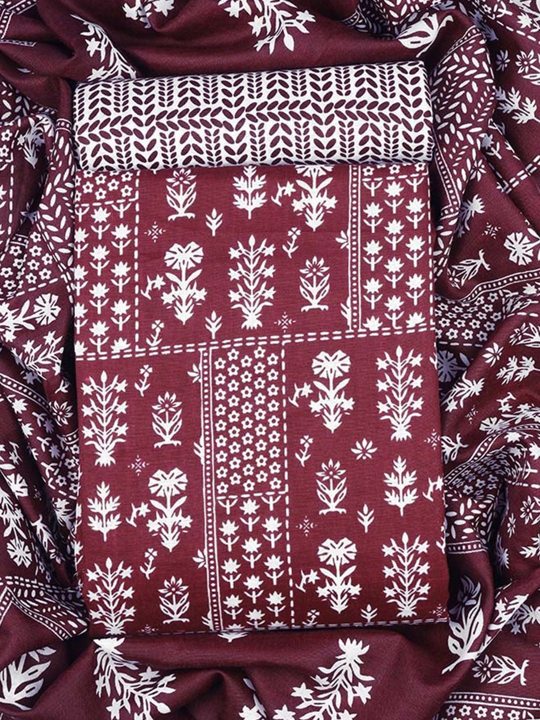 

Sun Fashion And Lifestyle Floral Printed Unstitched Dress Material, Maroon