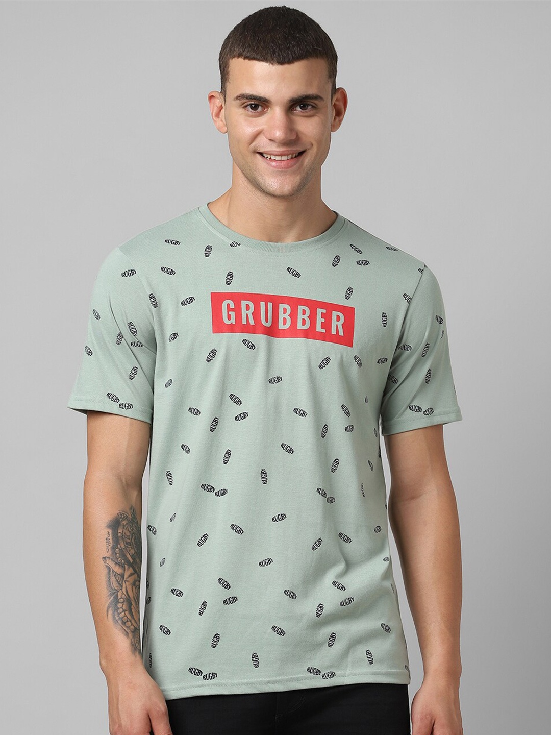 

Pantaloons Typography Printed Cotton T-Shirt, Green