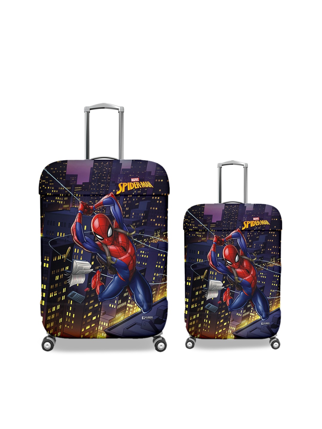 

Kuber Industries Pack Of 2 Marvel Spiderman Printed Water Resistant Luggage Cover, Black