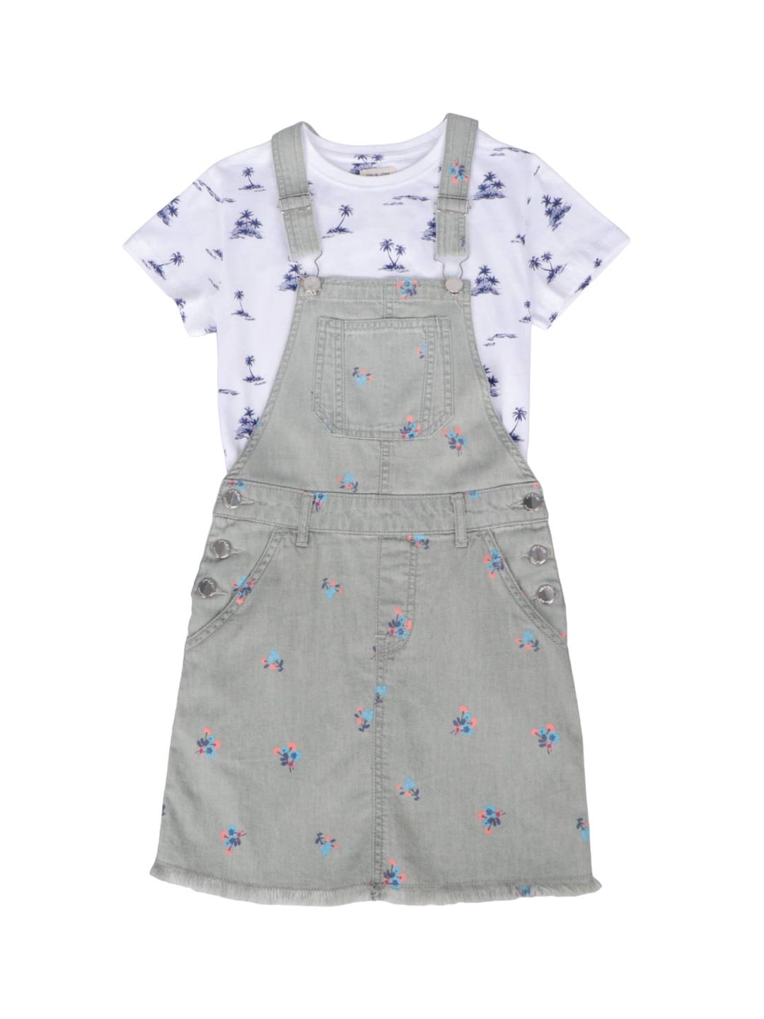 

Gini and Jony Infant Girls Printed Cotton Dungaree With T-Shirt, Olive