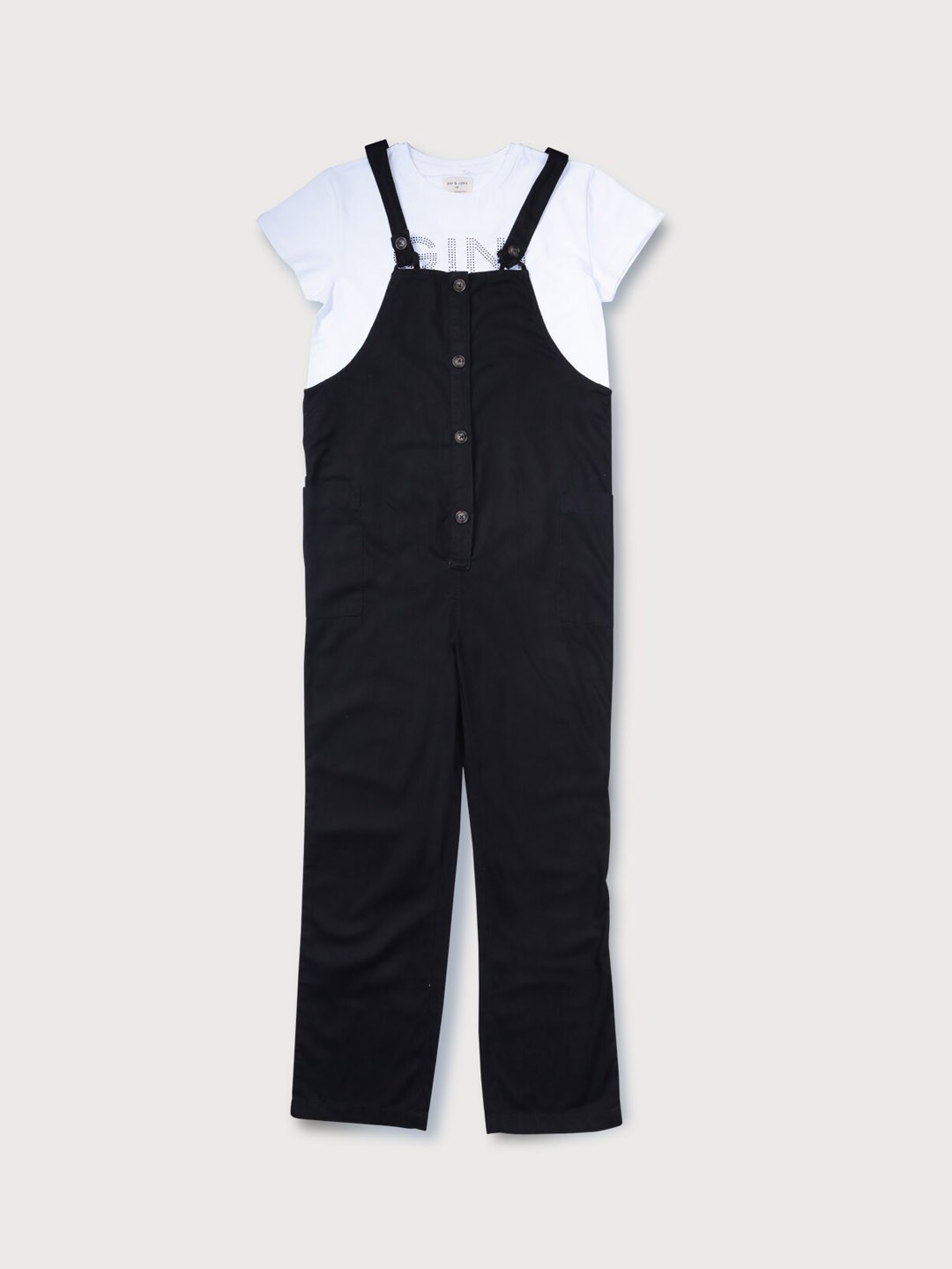 

Gini and Jony Girls Cotton Dungaree With Embellished T-Shirt, Black