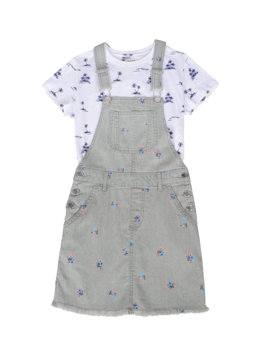 

Gini and Jony Girls Printed Cotton Dungaree With T-Shirt, Olive