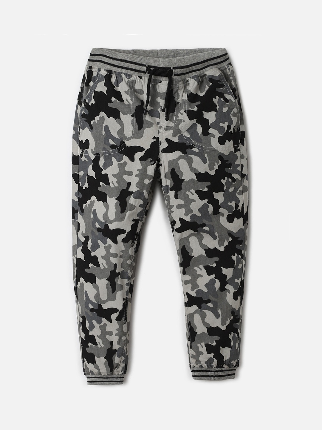 

UrbanMark Boys Camouflage Printed Pure Cotton Joggers, Grey