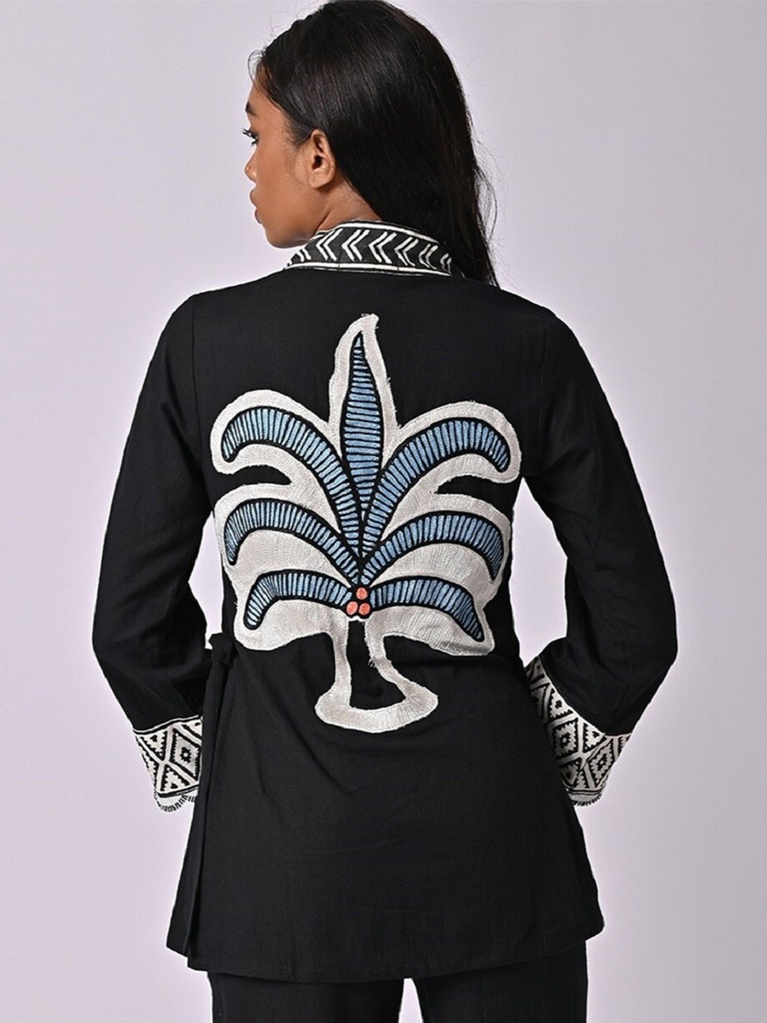 

MISSY Embroidered Cotton Wrap Top, Black