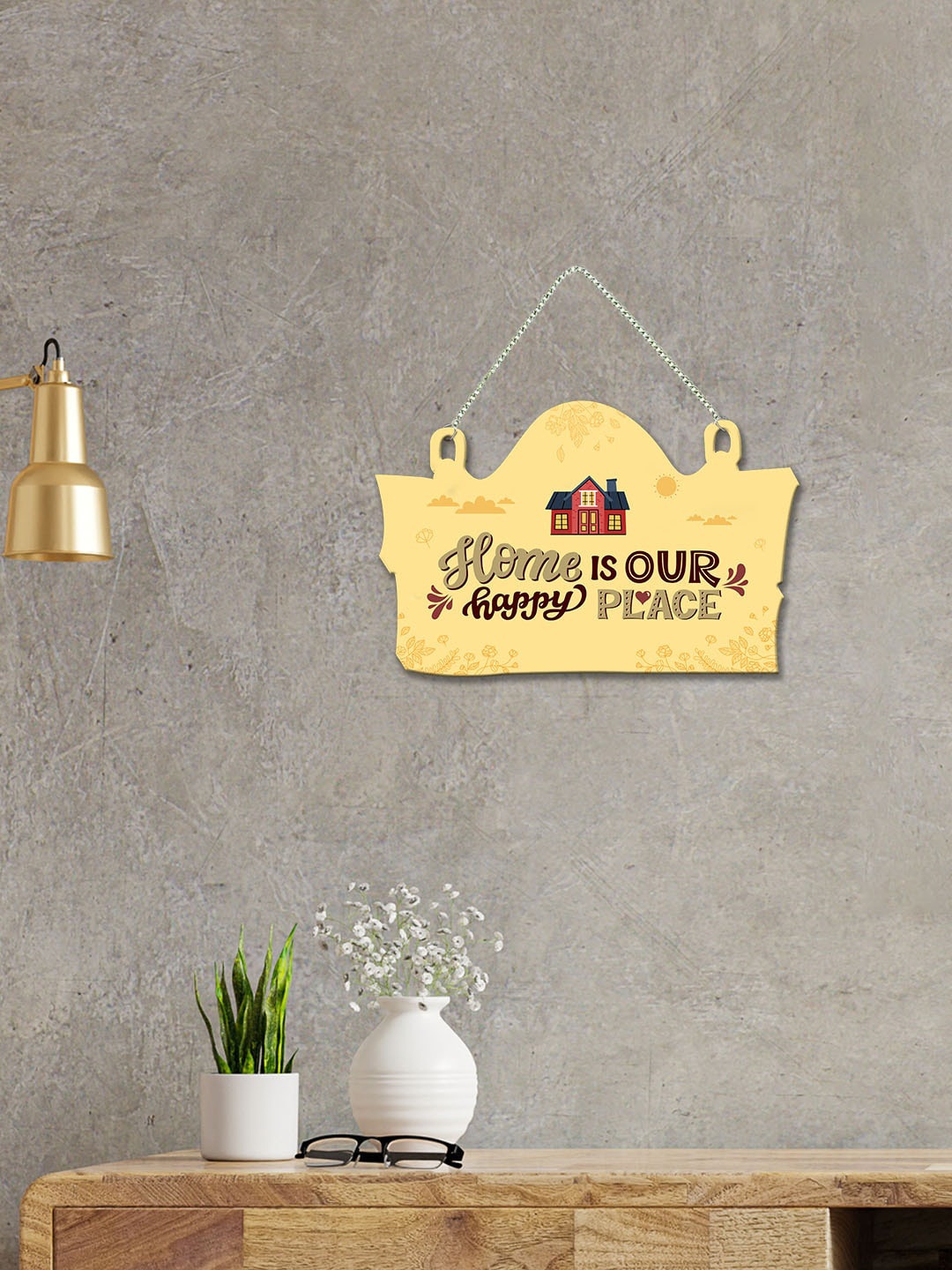 

ArtVibes Yellow Patterned Home Quotes Wooden Wall Hanging