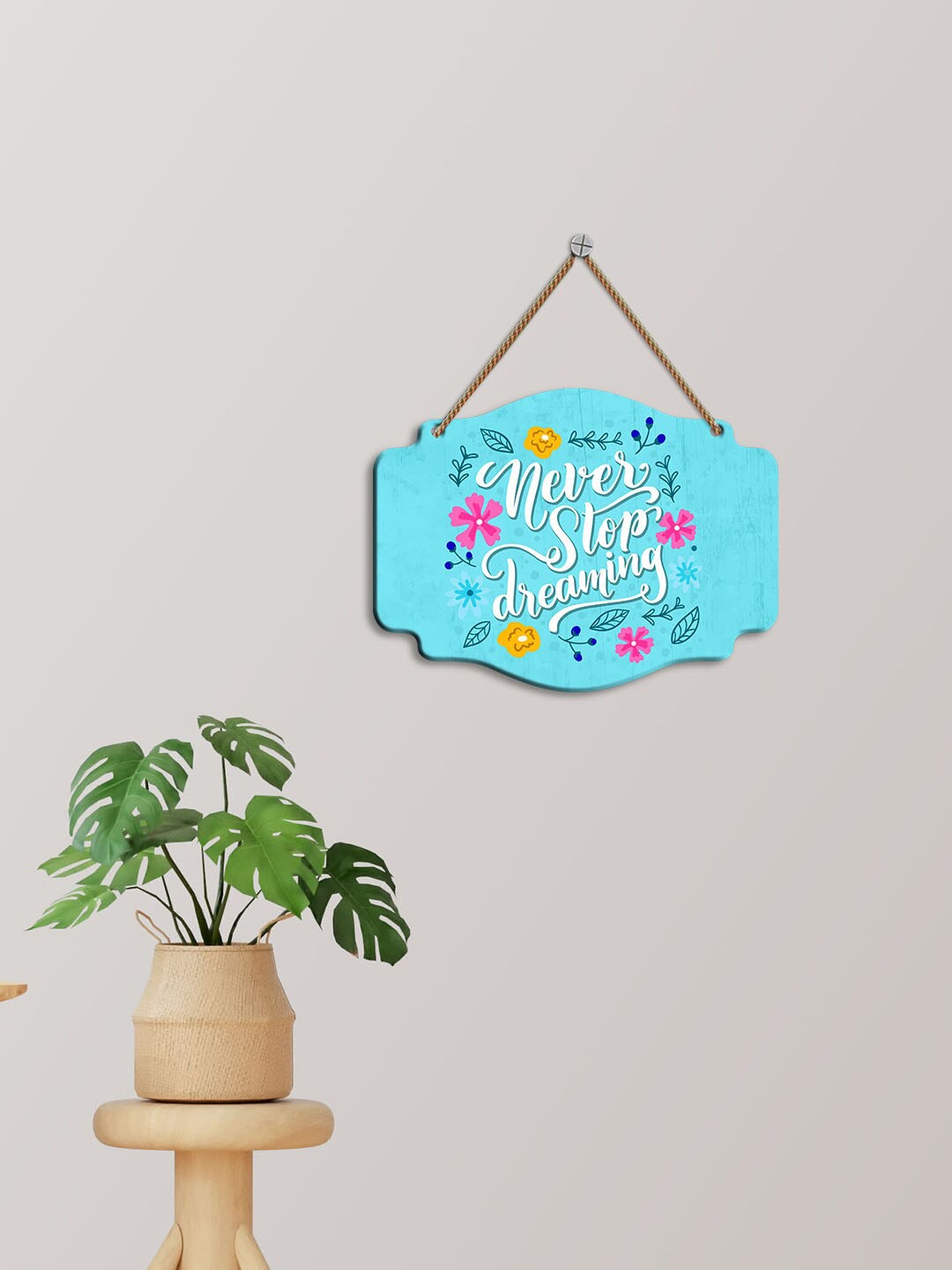 

ArtVibes Blue & White Never Stop Dreaming Quote Wooden Wall Hanging