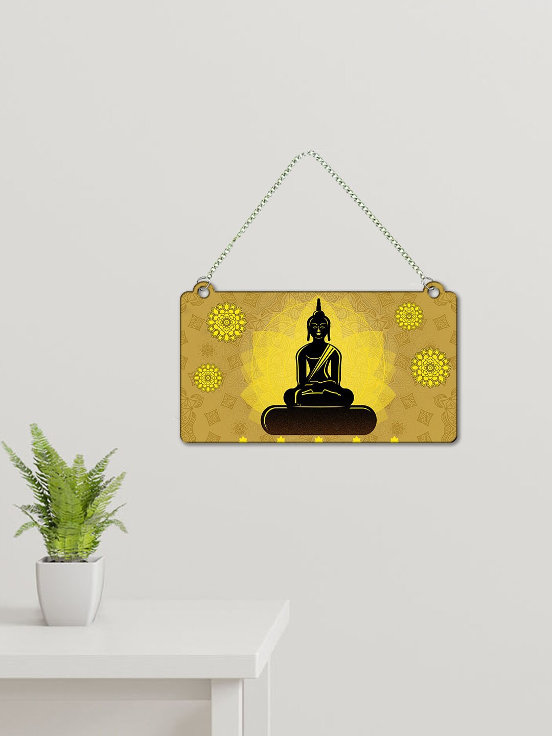 

ArtVibes Yellow & Black Patterned Floral Background Designer Buddha Wall Hanging