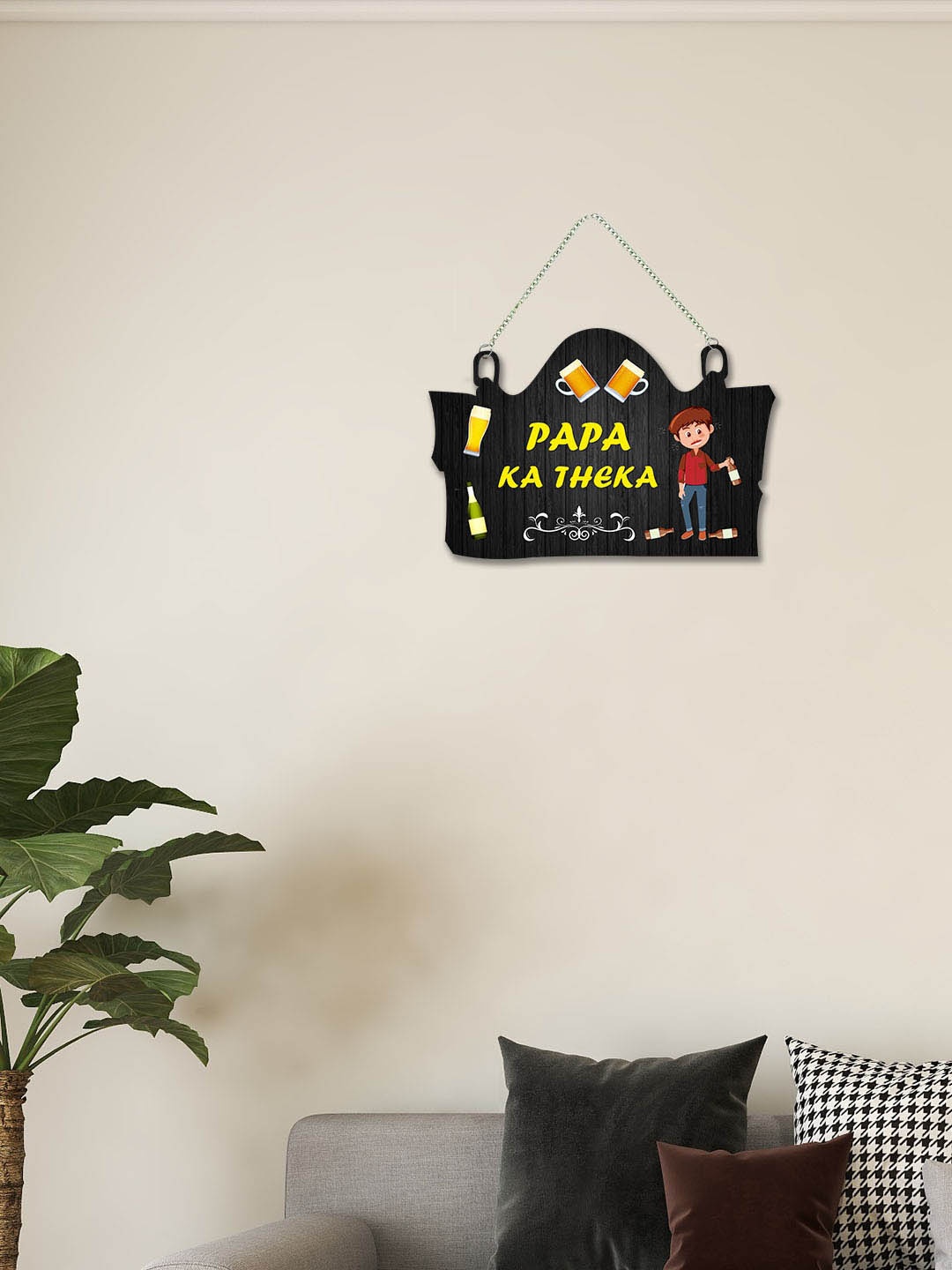 

ArtVibes Black & Yellow Papa Ka Theka Quotes Decoration Wall Hanging