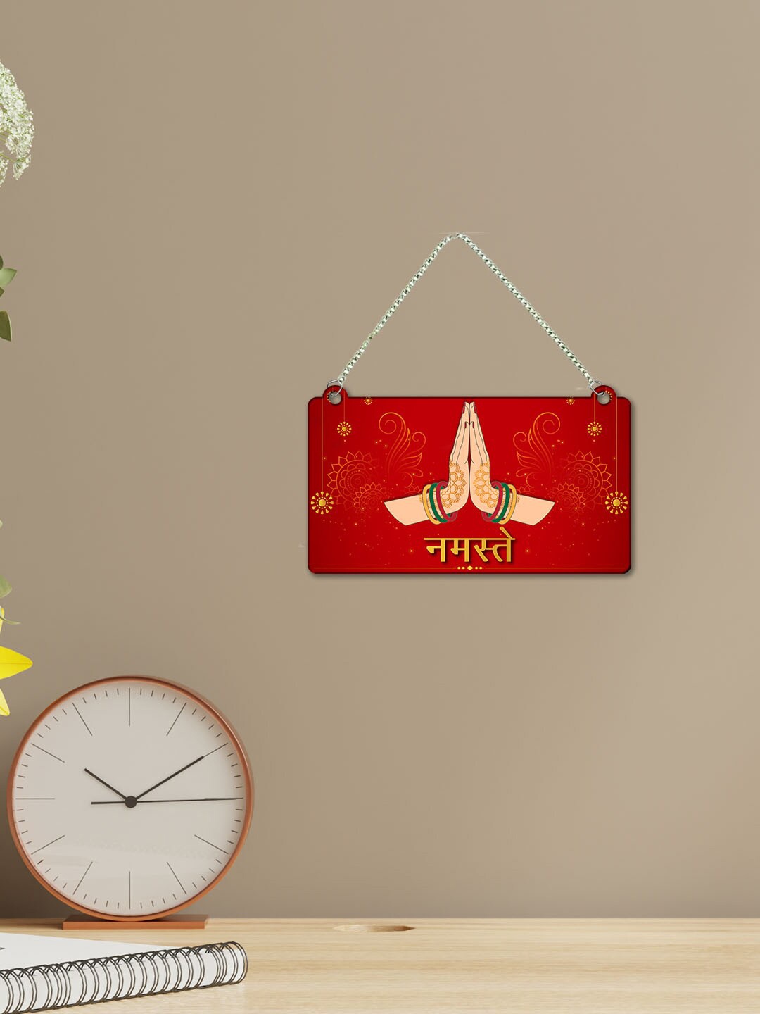 

ArtVibes Red Welcome Quotes Namastey Wooden Wall Hanging