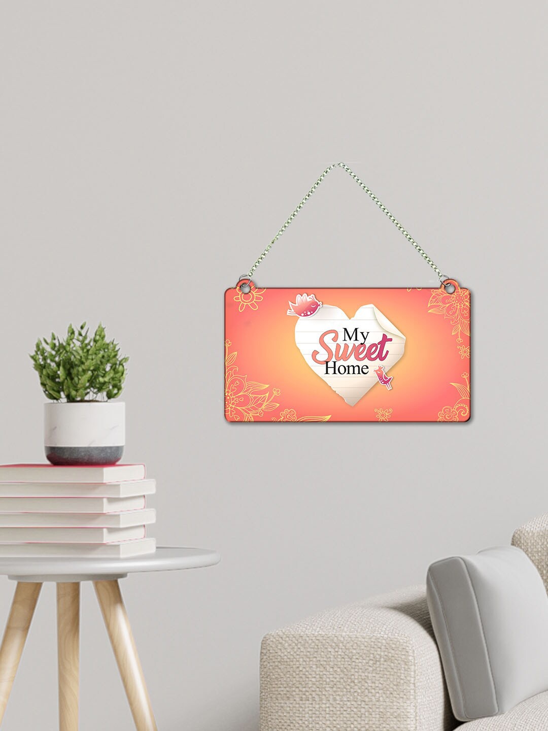

ArtVibes Orange & White My Sweet Home Designer Quotes Wooden Wall Hanging