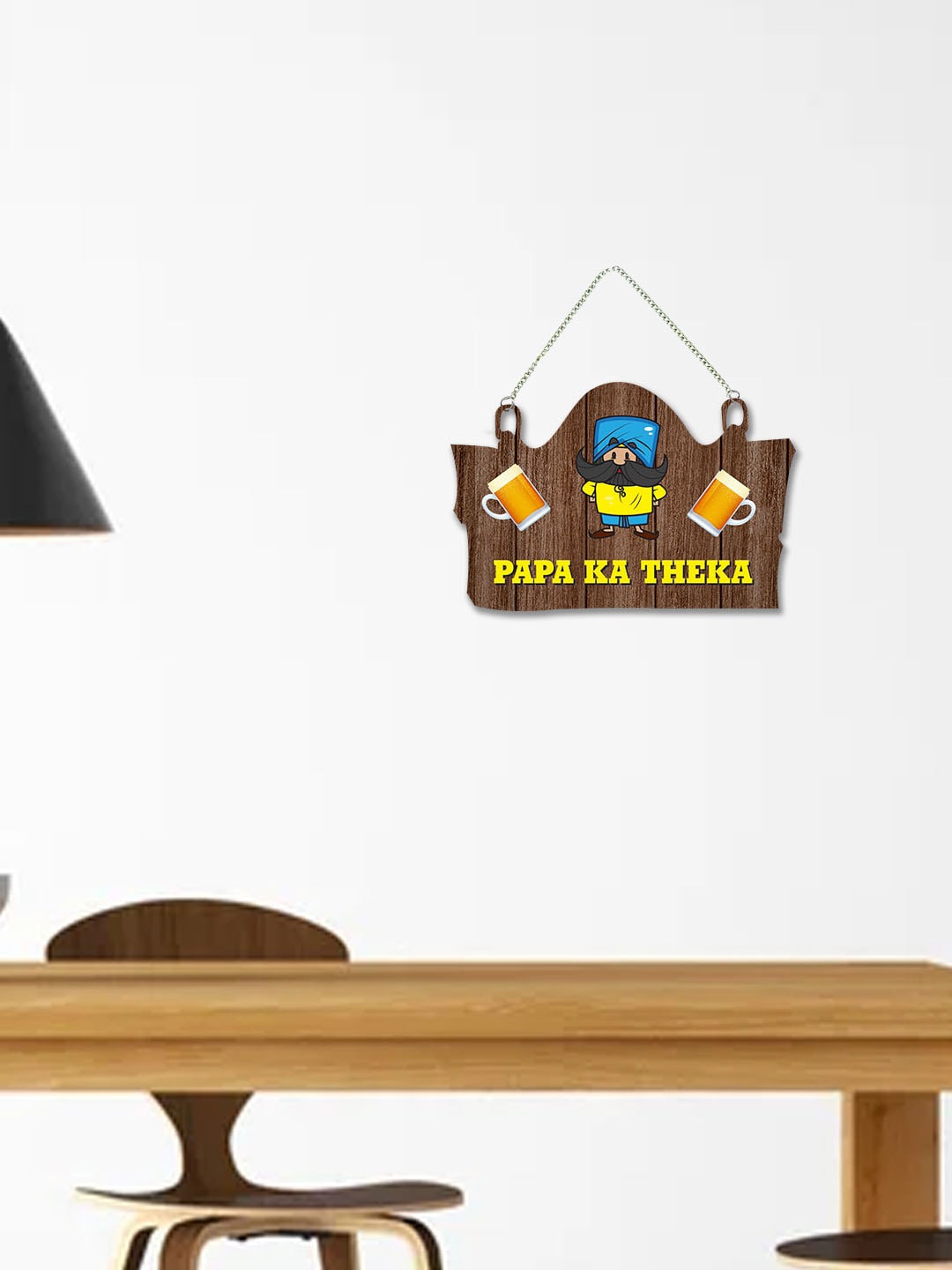

ArtVibes Brown & Blue Patterned Papa Ka Theka Quotes Wall Hanging