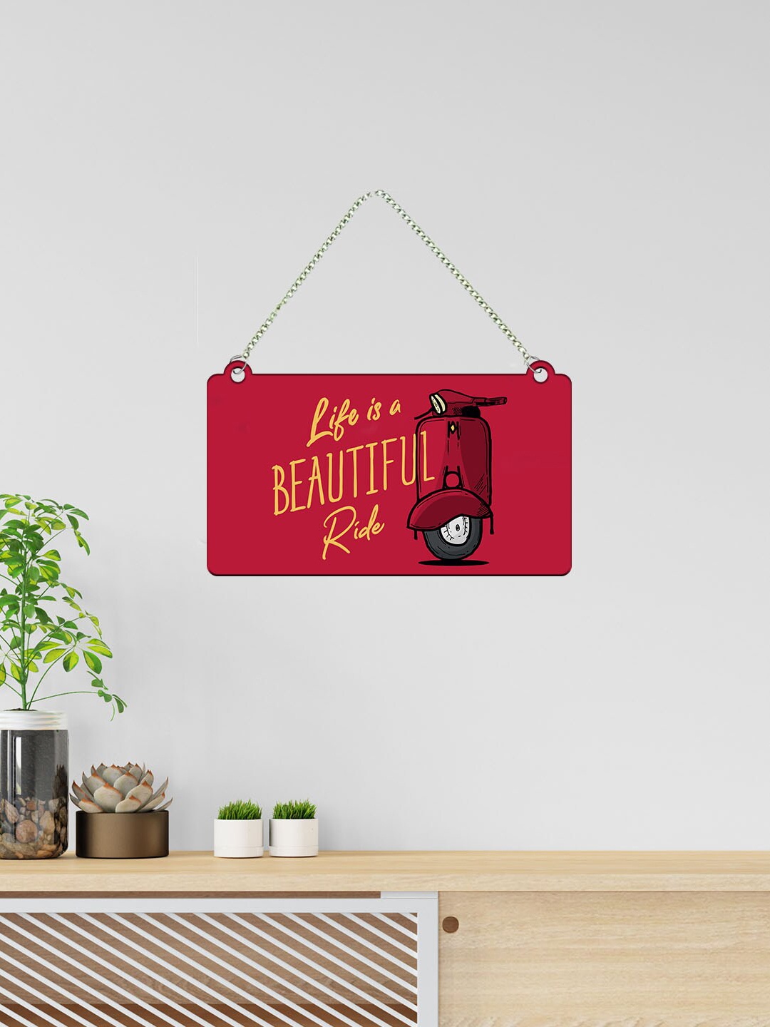 

ArtVibes Red & Yellow Patterned Life Is A Beautiful Quote Wooden Wall Hanging