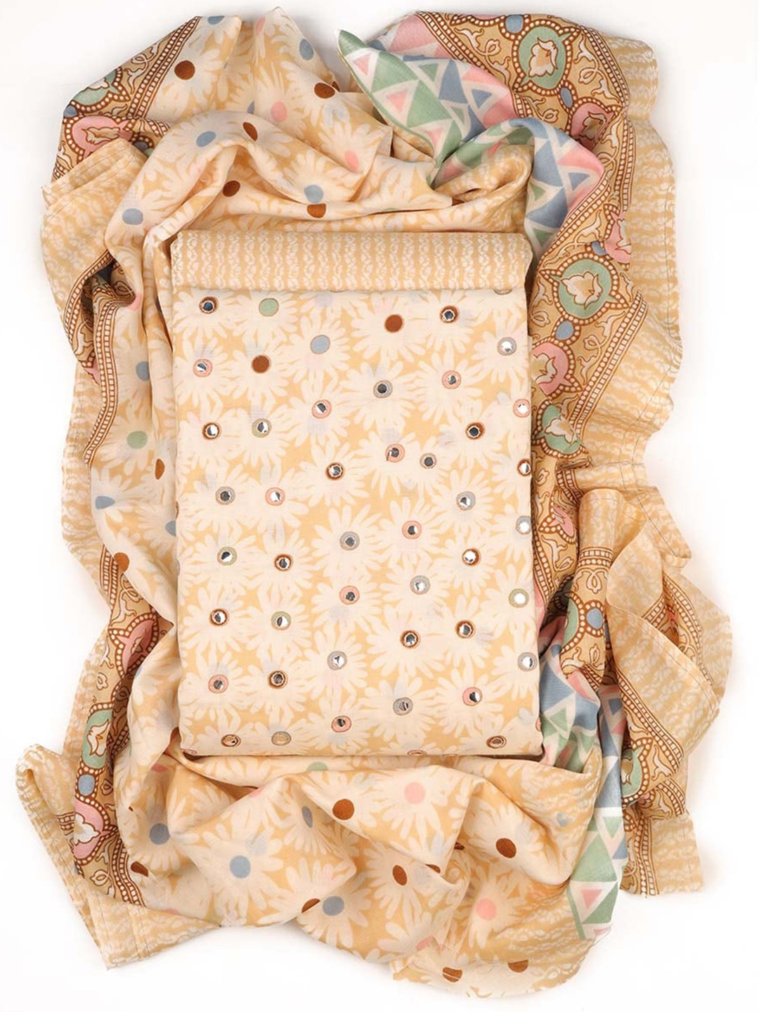 

Sun Fashion And Lifestyle Printed Unstitched Dress Material, Yellow