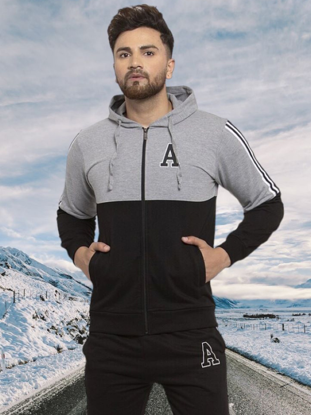 

WILD WEST Colourblocked Hooded Tracksuit, Grey