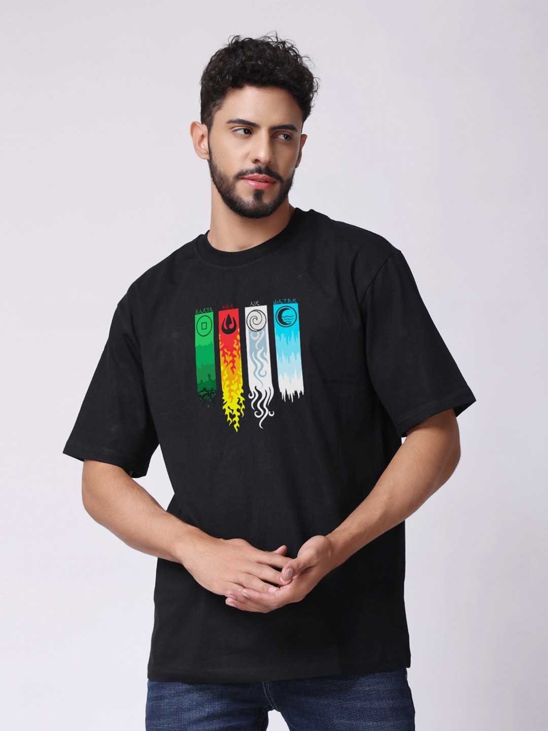 

The Label Bar Typography Printed Cotton Oversized T-shirt, Black