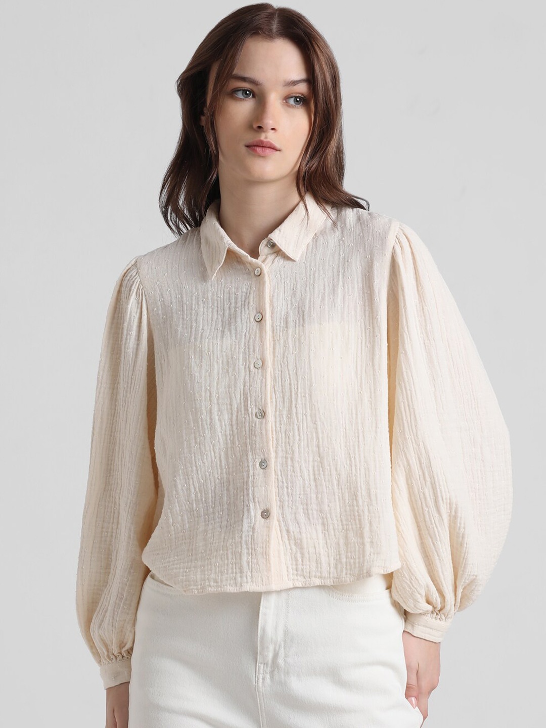 

ONLY Opaque Striped Casual Shirt, Cream