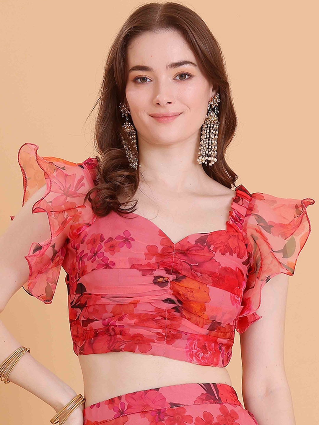 

Ethnovog Printed Silk Saree Blouse, Pink