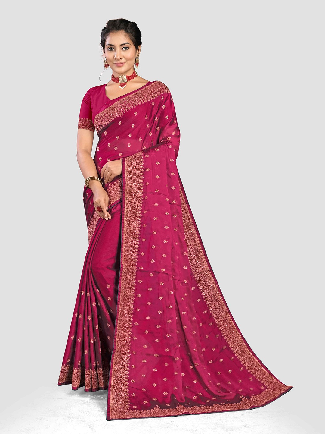 

KAJREE Ethnic Motifs Embroidered Pure Georgette Banarasi Saree, Maroon