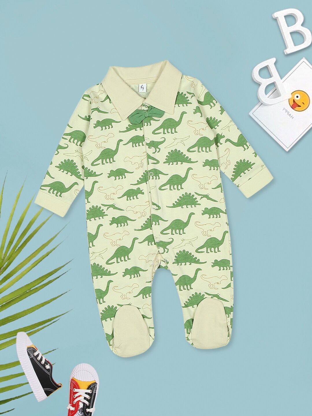 

MeeMee Infant Dino Printed Cotton Sleepsuit, Yellow