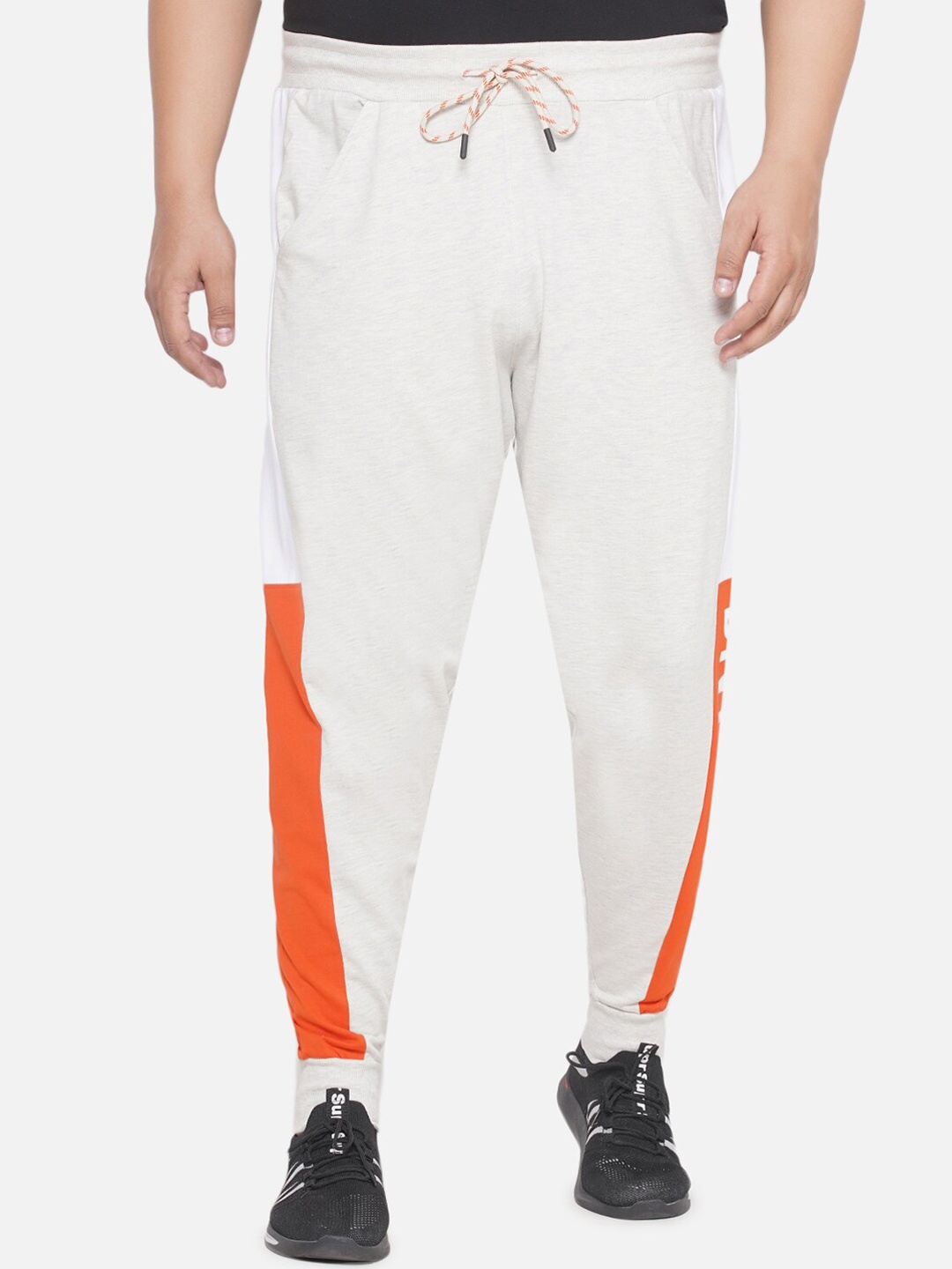 

Santonio Plus Size Men Typography Printed Pure Cotton Track Pants, Grey melange