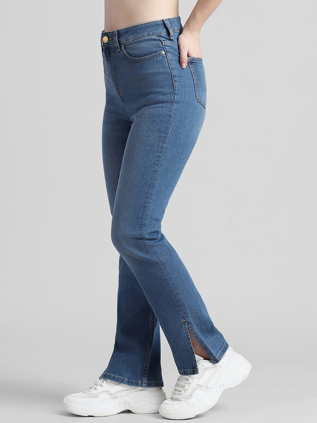 

ONLY Women Flared High-Rise Light Fade Stretchable Cotton Jeans, Blue