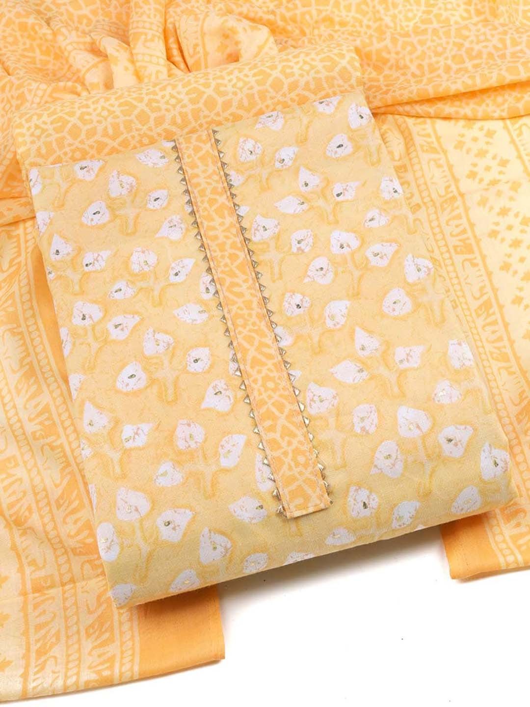 

Sun Fashion And Lifestyle Printed Unstitched Dress Material, Yellow