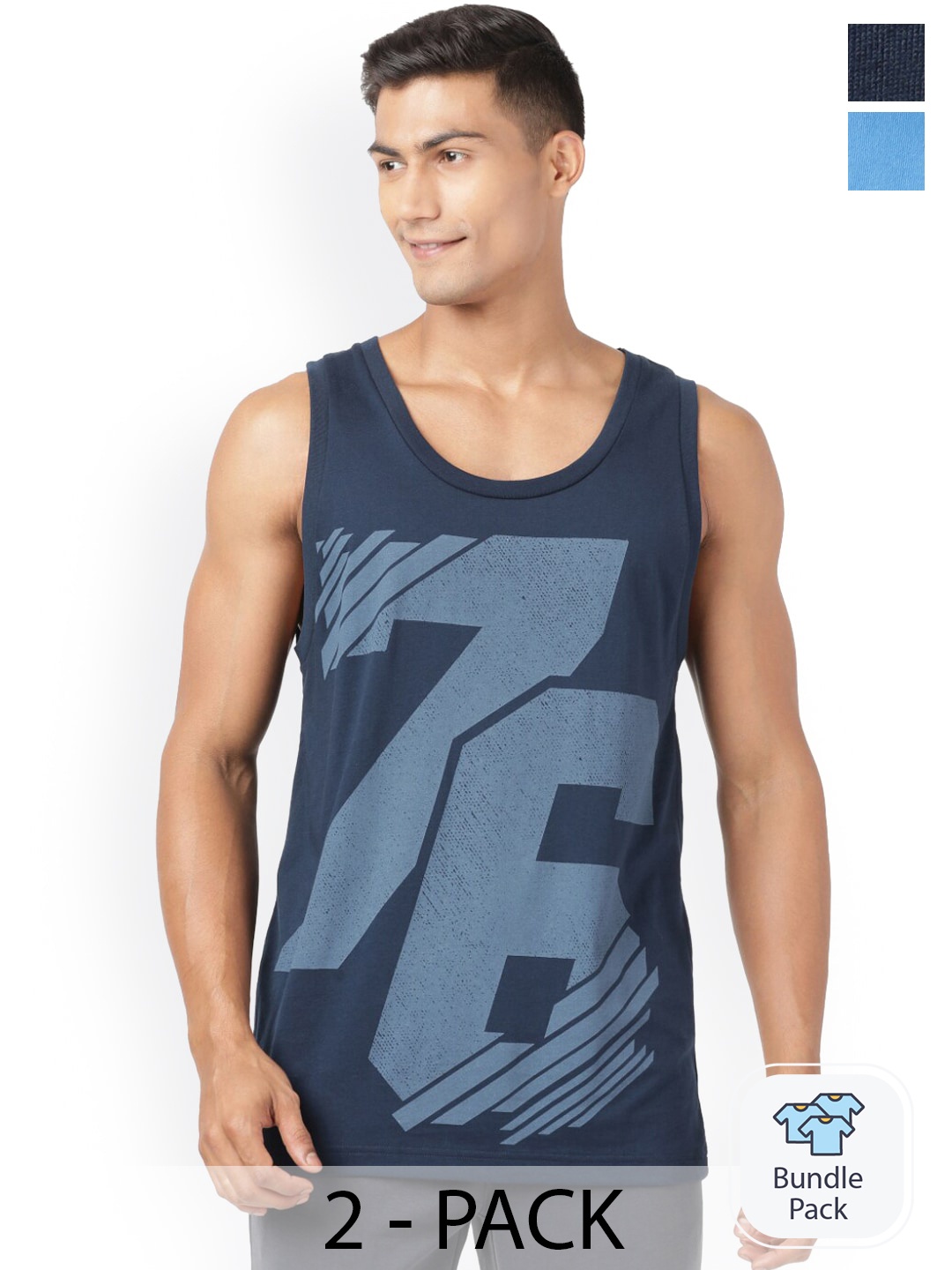 

Jockey Pack Of 2 Printed Sleeveless Cotton Gym Innerwear Vests, Blue