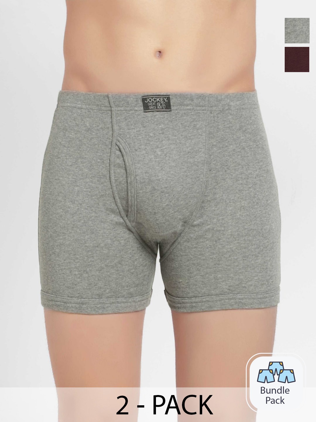 

Jockey Pack Of 2 Pure Cotton Short Trunks, Grey melange