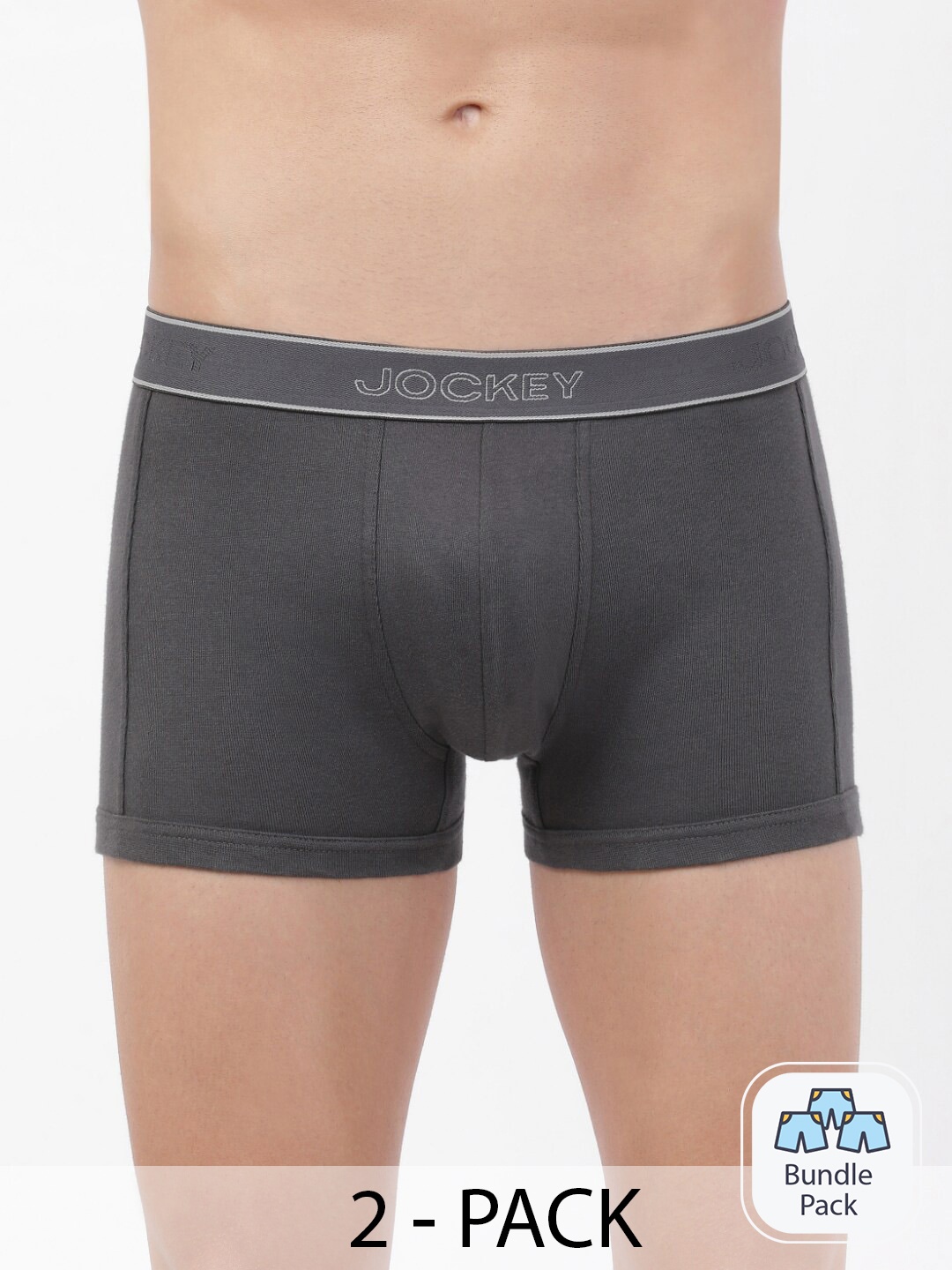 

Jockey Pack Of 2 Pure Cotton Short Trunks, Grey
