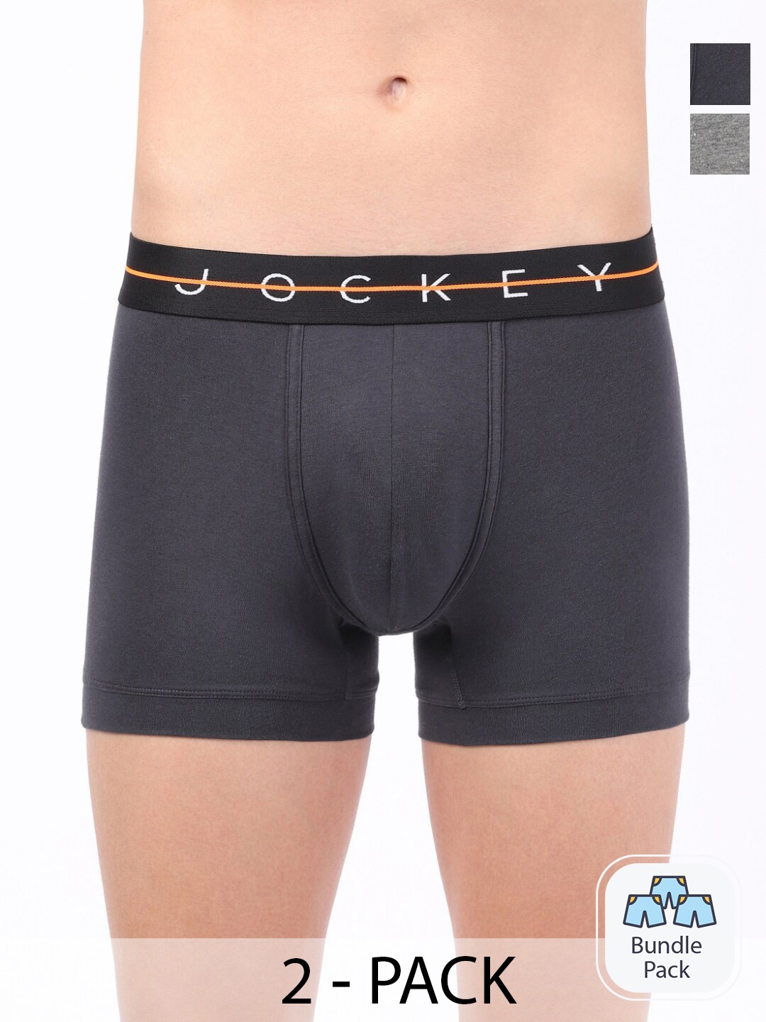 

Jockey Pack Of 2 Outer Elastic Short Trunks, Grey