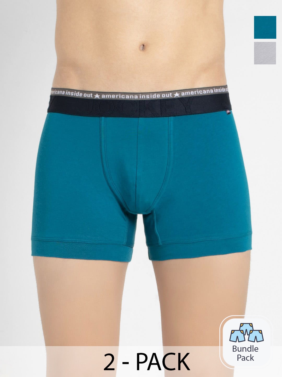 

Jockey Pack Of 2 Outer Elastic Short Trunks, Grey