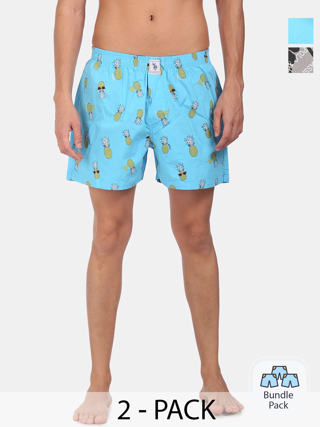 

U.S. Polo Assn. Pack Of 2 Printed Pure Cotton Boxers, Blue