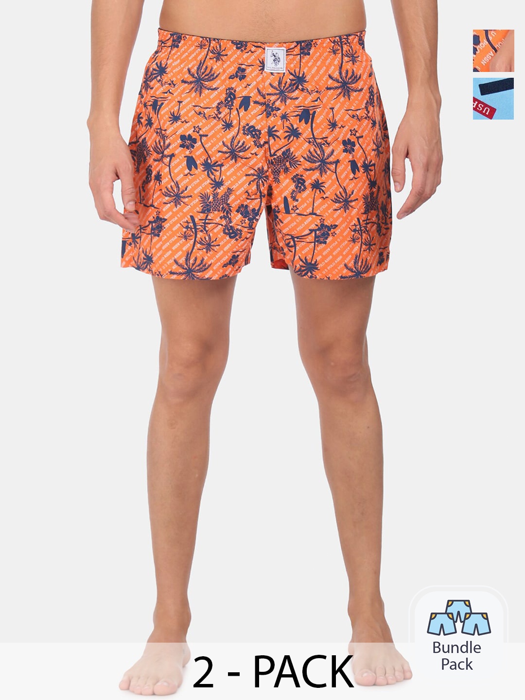 

U.S. Polo Assn. Pack Of 2 Printed Pure Cotton Boxers, Orange