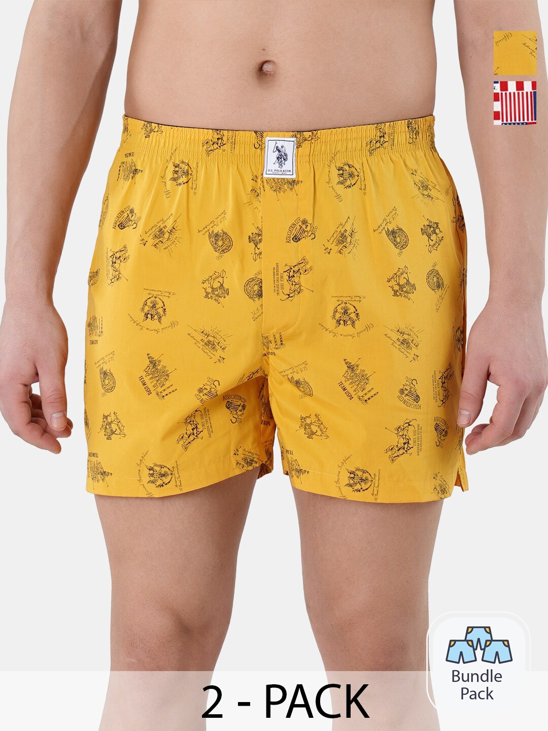 

U.S. Polo Assn. Pack Of 2 Printed Pure Cotton Boxers, Red