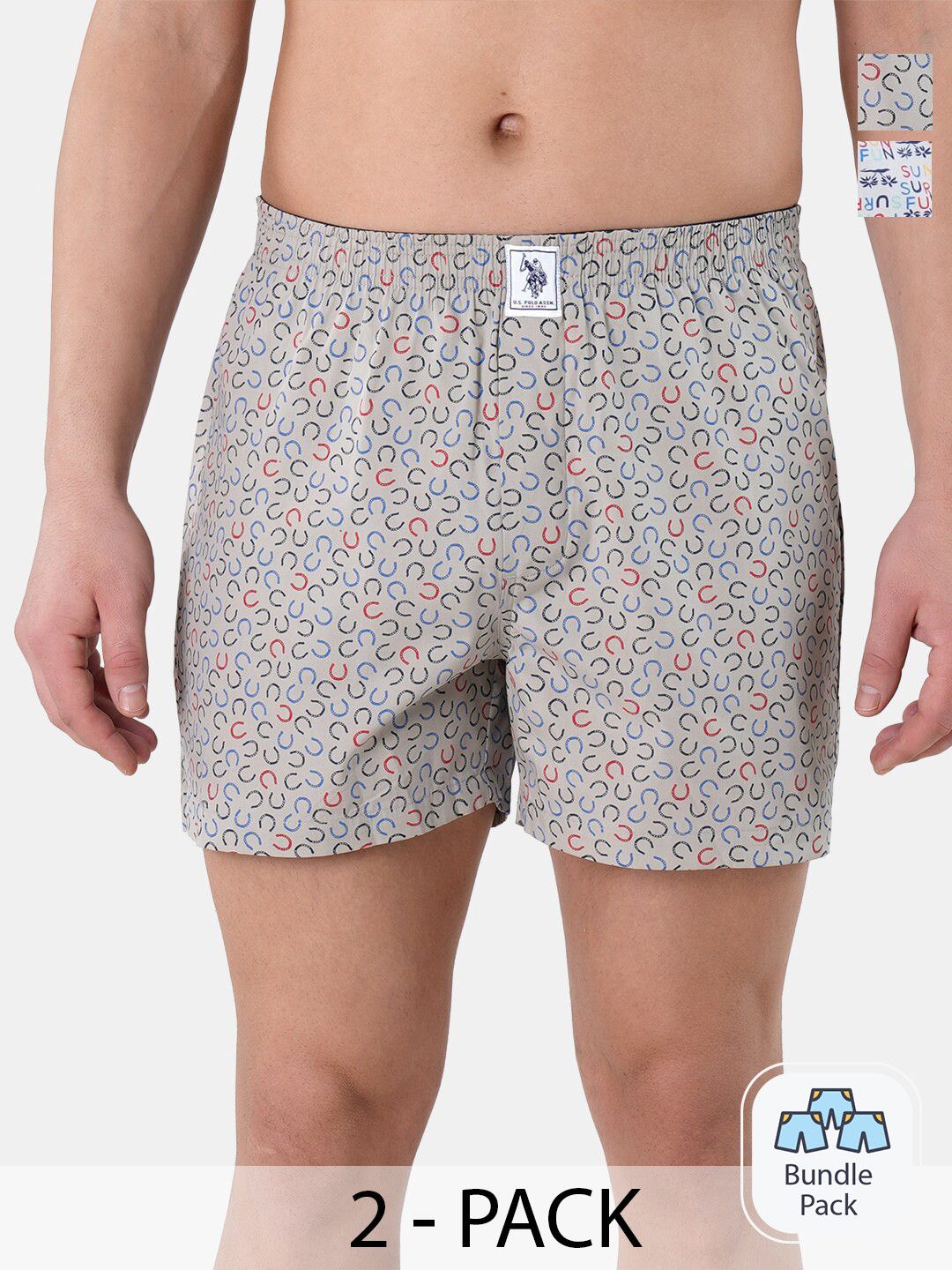 

U.S. Polo Assn. Pack Of 2 Printed Pure Cotton Boxers, Grey