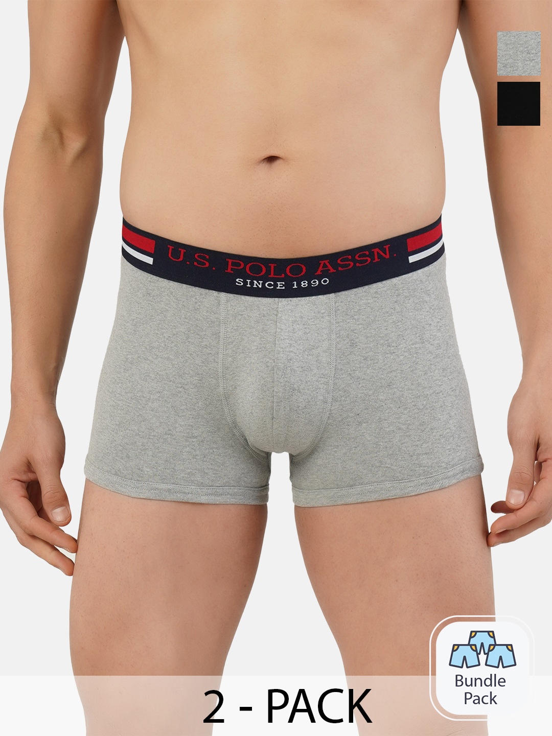 

U.S. Polo Assn. Pack Of 2 Pure Cotton Short Trunks, Grey melange