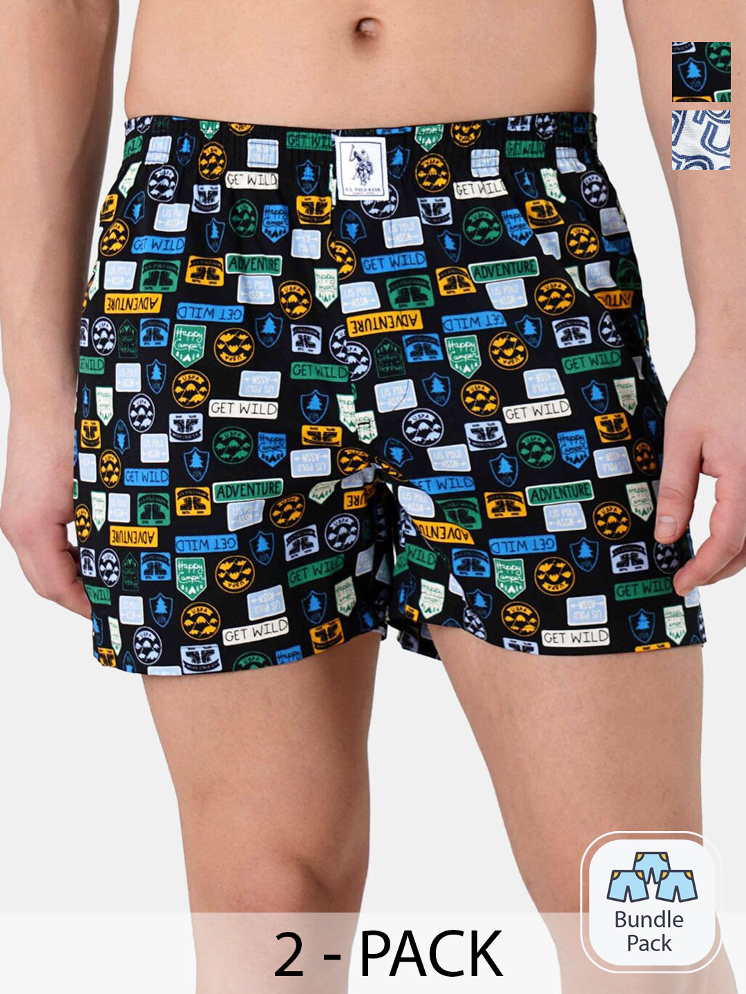 

U.S. Polo Assn. Pack Of 2 Printed Pure Cotton Boxers, Black