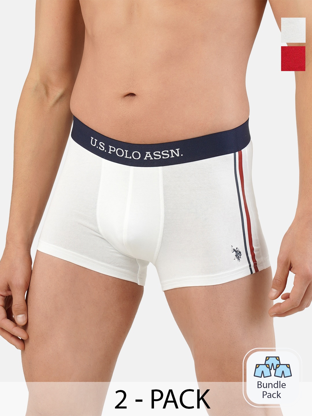 

U.S. Polo Assn. Pack Of 2 Printed Pure Cotton Short Trunks, White