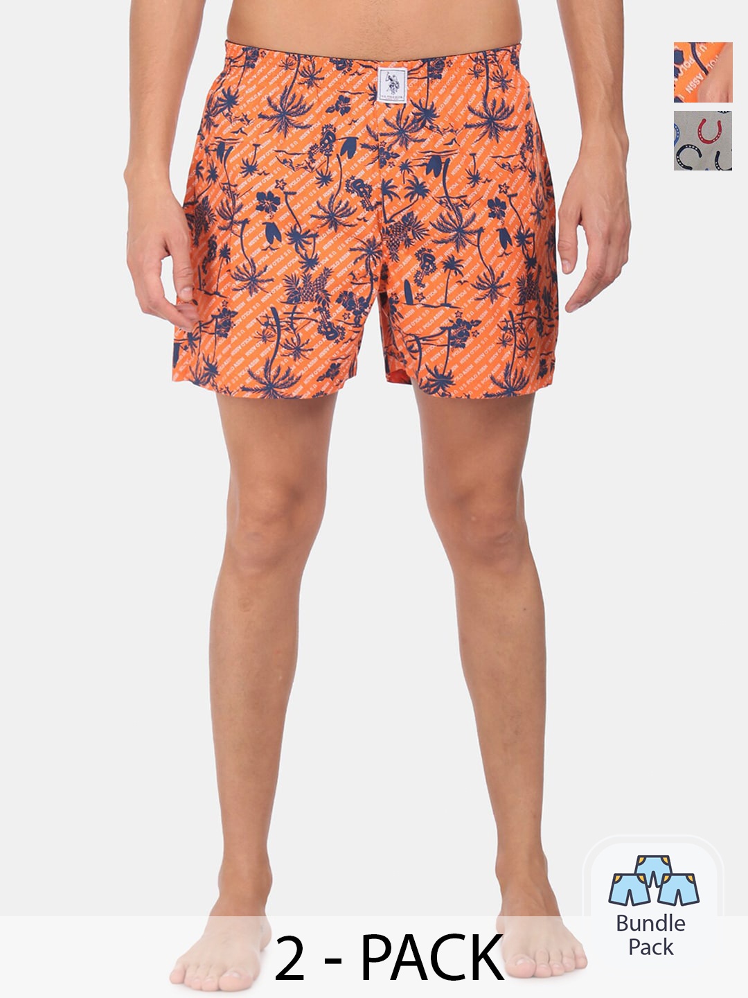 

U.S. Polo Assn. Pack Of 2 Printed Pure Cotton Boxers, Orange