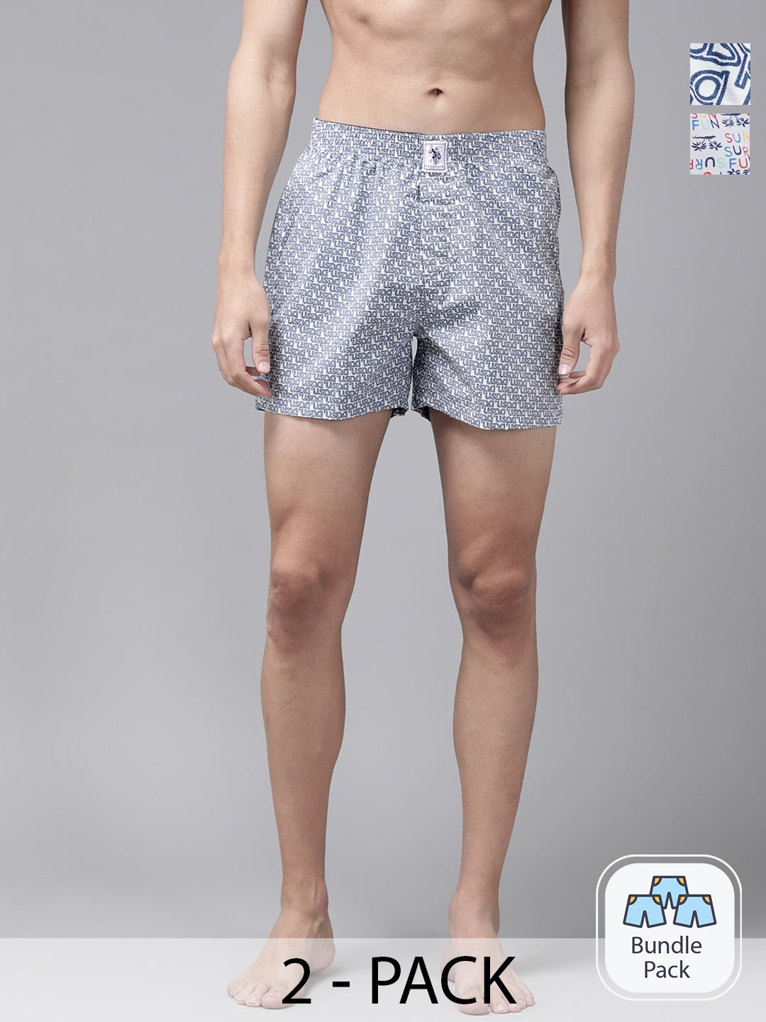 

U.S. Polo Assn. Pack Of 2 Printed Relaxed Fit Pure Cotton Boxers, Assorted