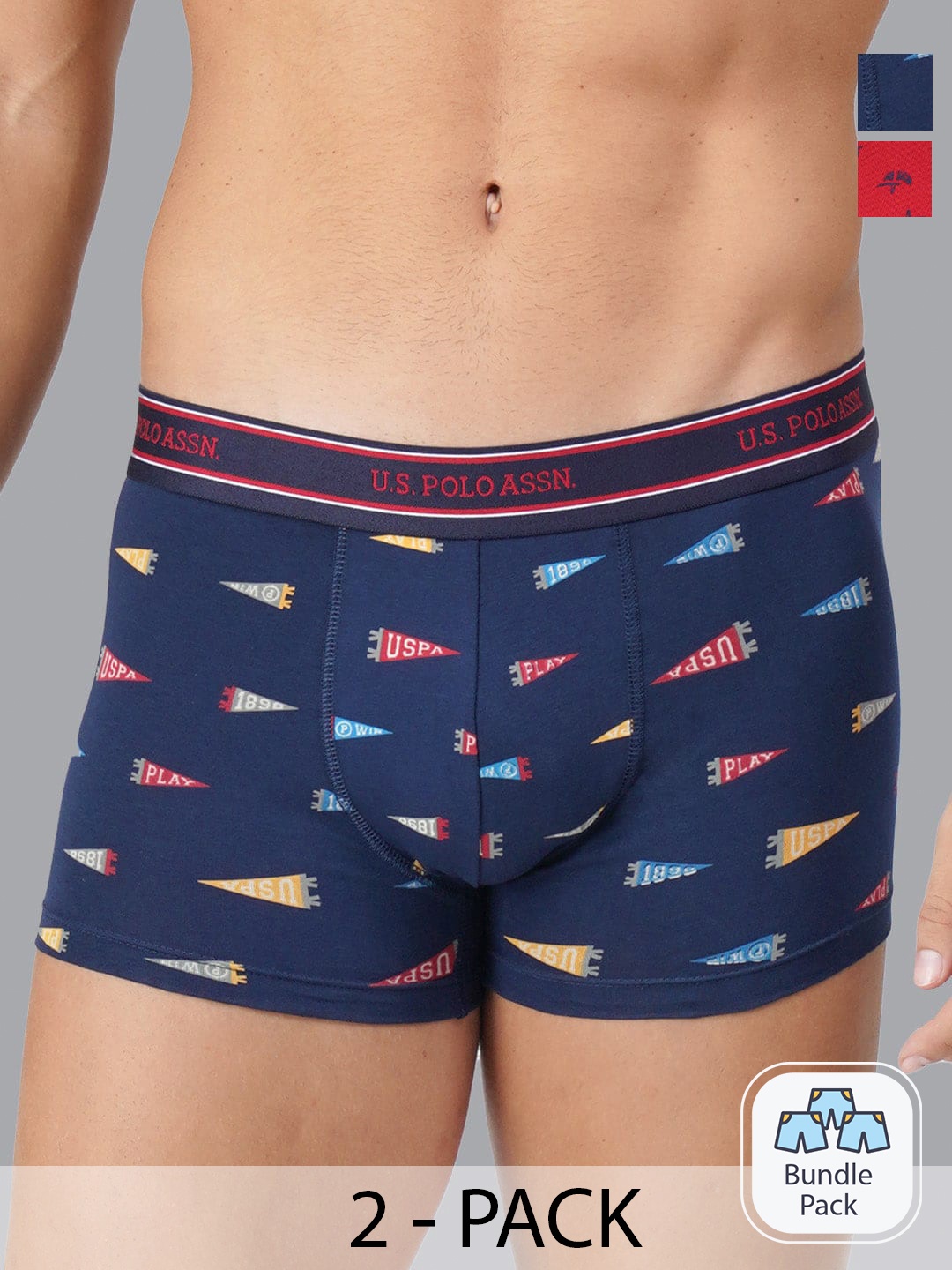 

U.S. Polo Assn. Pack Of 2 Printed Cotton Short Trunks, Navy blue