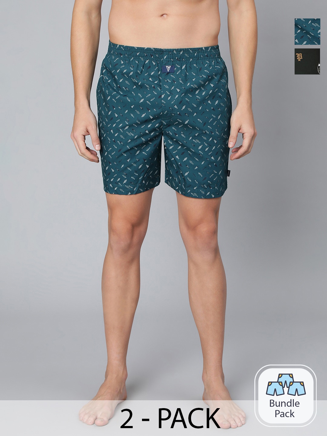 

Van Heusen Pack Of 2 Printed Pure Cotton Boxers, Teal
