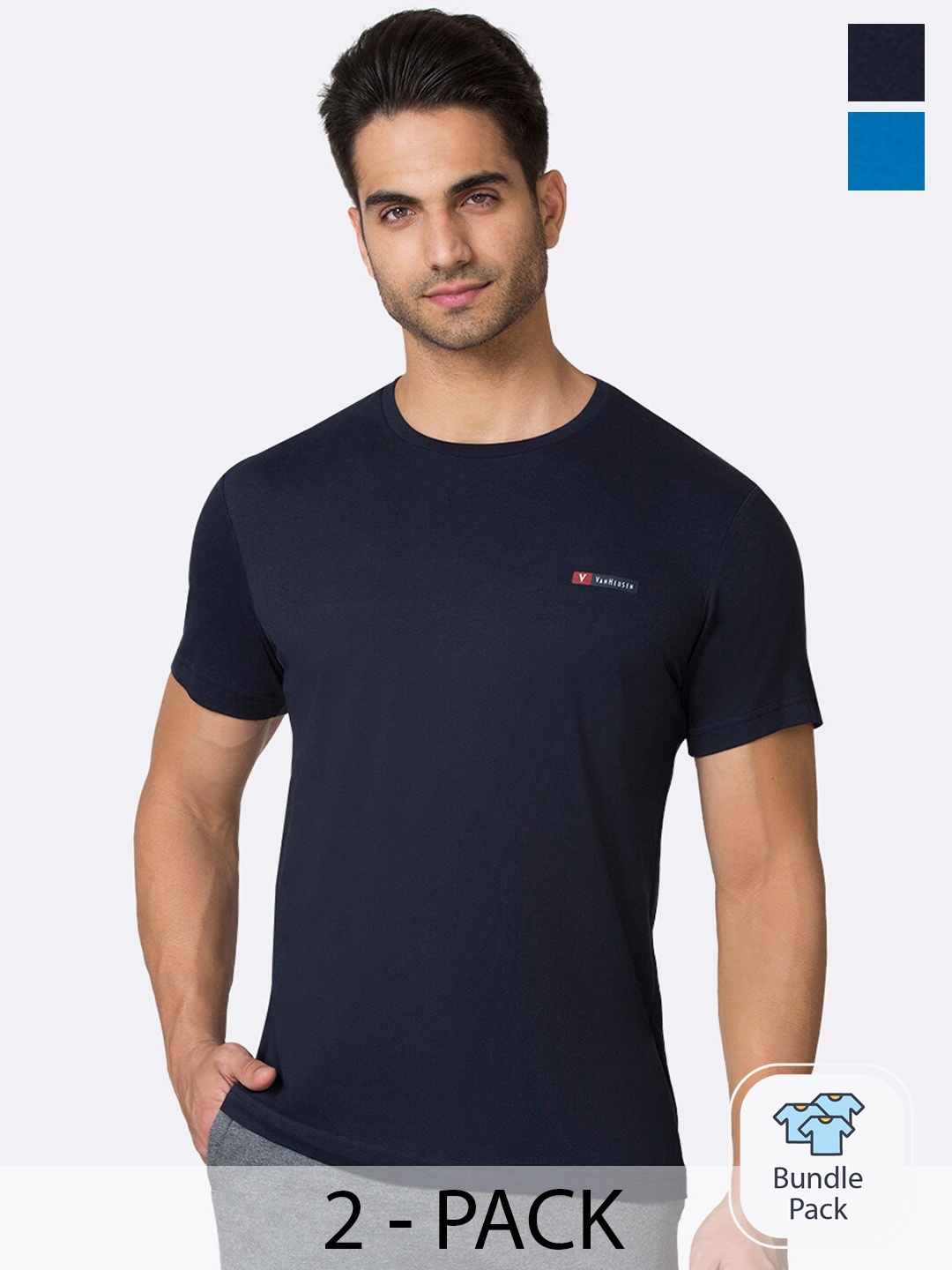 

Van Heusen Pack Of 2 Round Neck Cotton Lounge T-shirts, Navy blue